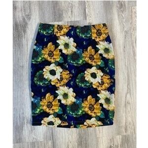 Blue & Yellow Floral Pencil Skirt